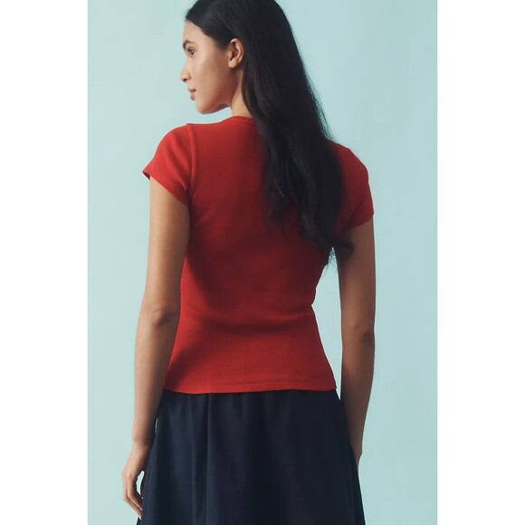 Anthropologie Maeve Embroidered Baby Tee Blouse Top Short Sleeve XXS NWT  280324 - Picture 4 of 9